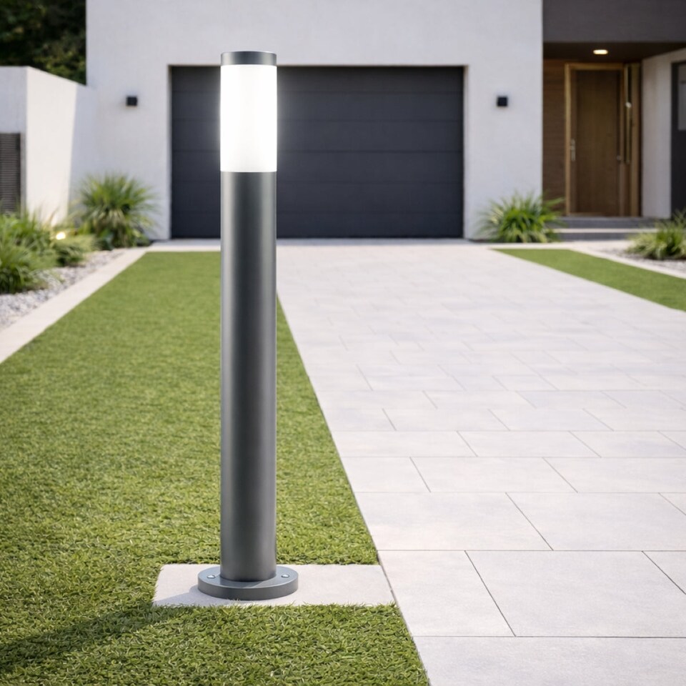 image 1 of CGC Rome 1m Anthracite Outdoor Post Light with Opal Diffuser | Multi | Grey / silver | Height: 100 cm, diameter: 13 cm