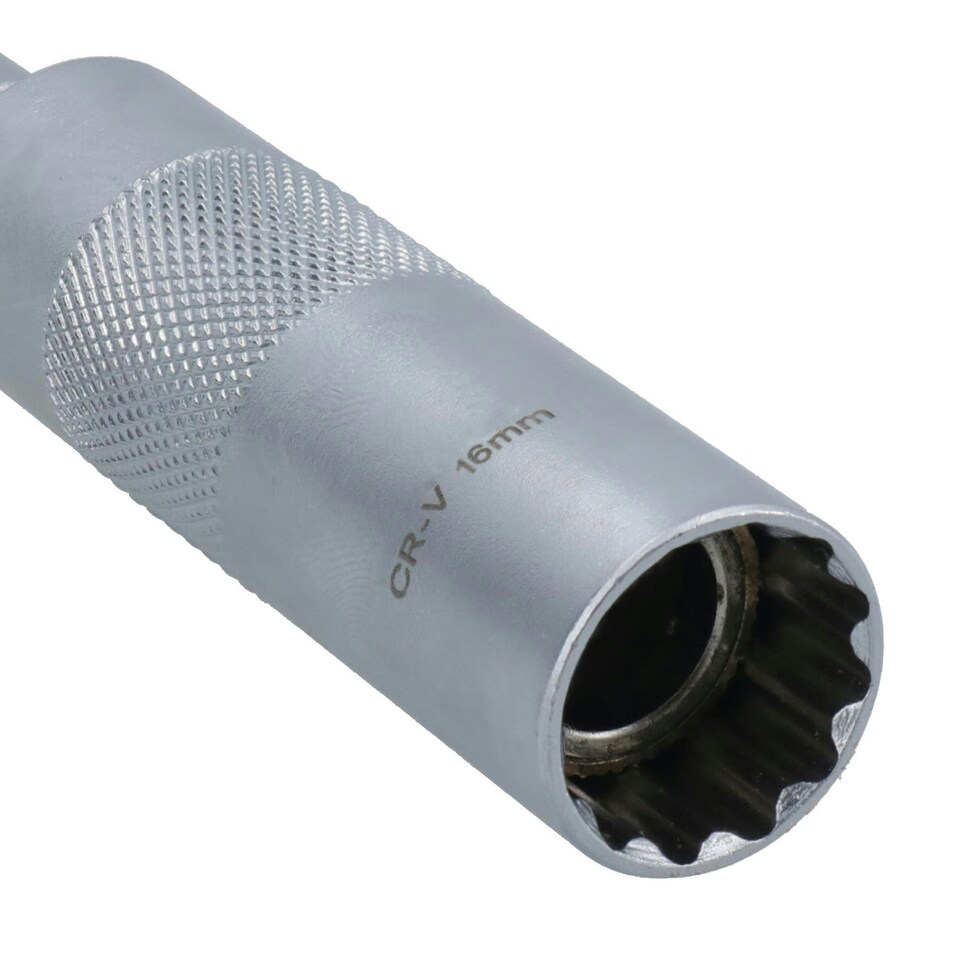 image 1 of 16mm Extra Long Spark Plug Socket with Universal Joint Thin Walled 3/8in Drive