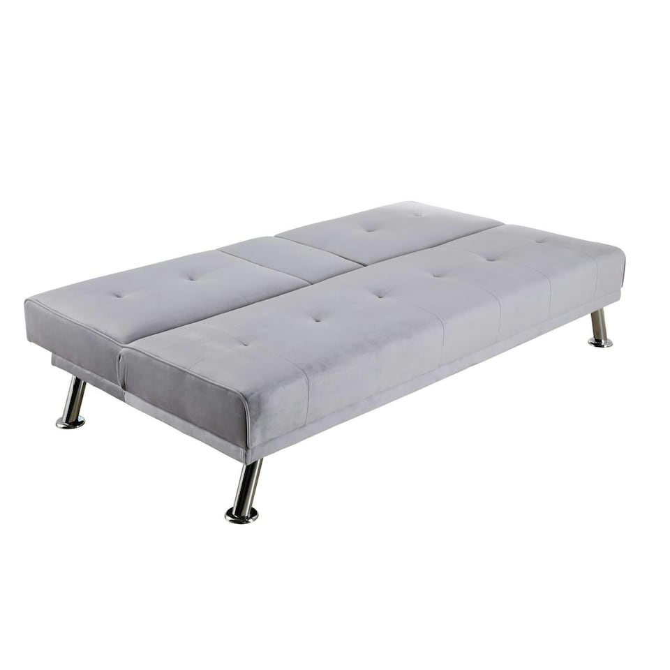image 1 of Double Sofa Bed Folding Chair Armrests Grey Crushed Velvet Metal Legs Couch