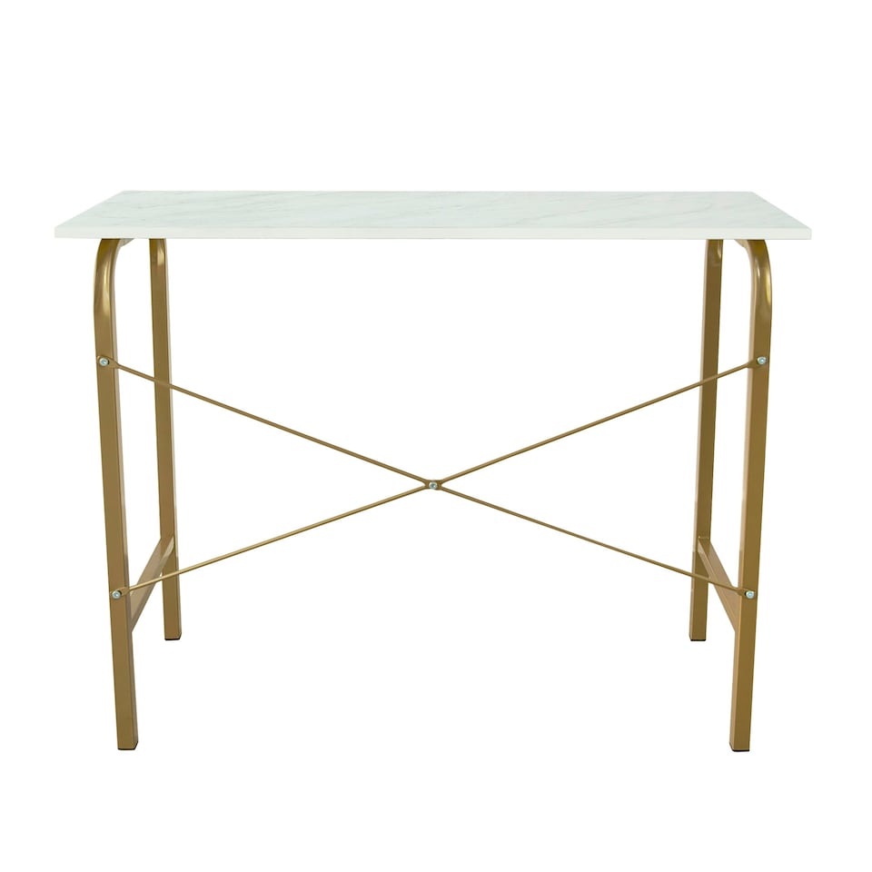 image 1 of Teamson Home 40in Home Office Computer Desk with Metal Base, Faux Marble Brass