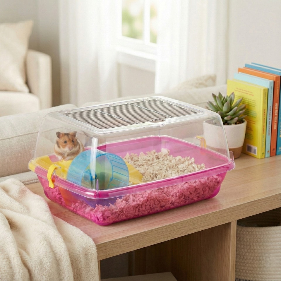 image 1 of Small Hamster Guinea Pig Pet Animal Terrarium Cage Play House Hutch Enclosure | Pink | Pink | 1