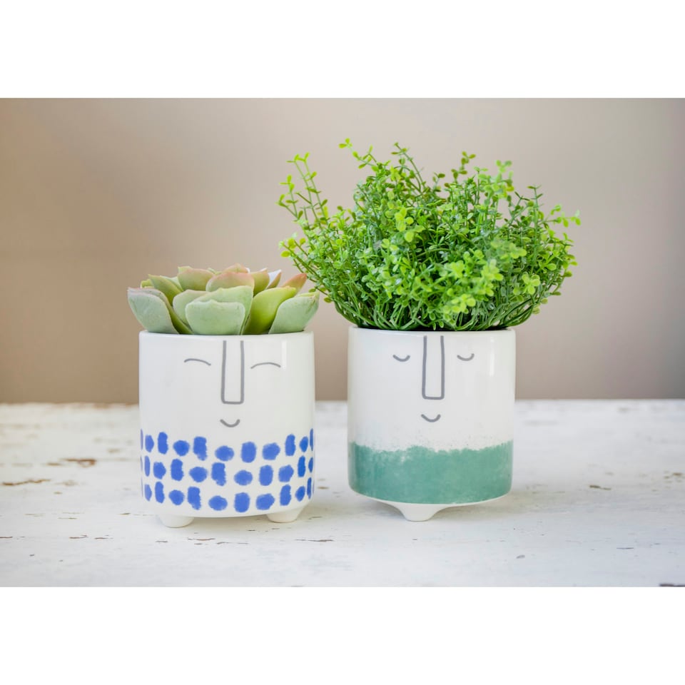 image 1 of KitchenCraft Planter Blue Dolomite Happy Face Blue