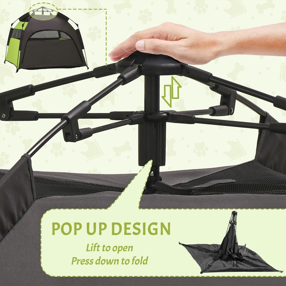 image 1 of PawHut Foldable Dog Cat Tent with Water-Resistant Oxford Cloth, Carry Bag Green