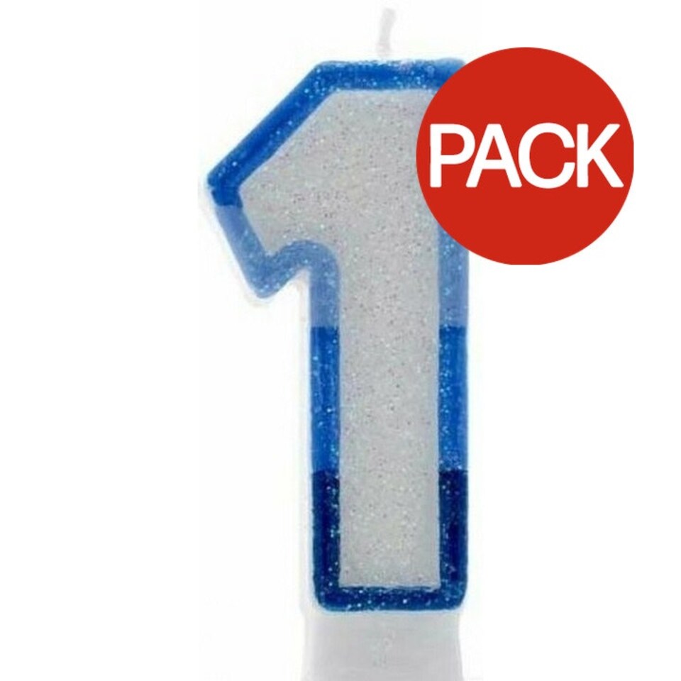 image 1 of Apac Number 1 Glitter Candles (Pack of 6) - Silver/Blue - One Size