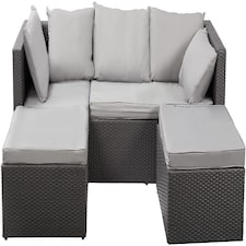 Nustone Garden Patio Rattan 3 Seat Sofa Set with Chaise Lounger and Footrest in Light Grey Grey | Light Grey