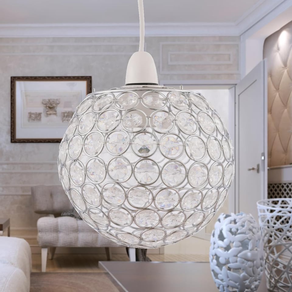 image 1 of Clear Jewelled Globe Light Shade | Chrome | Clear | Small | 1