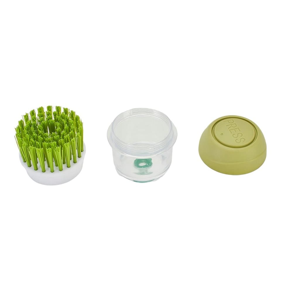 image 1 of Living and Home Dish Pot Brush with Built-in Soap Dispenser, Green | Green