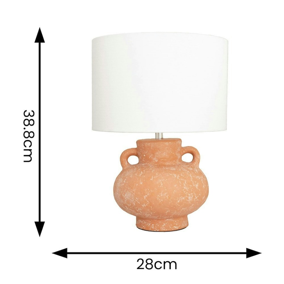 image 1 of ValueLights Theo Linen Drum Lamp Shade Terracotta Vase Hand Finished Table Lamp Orange