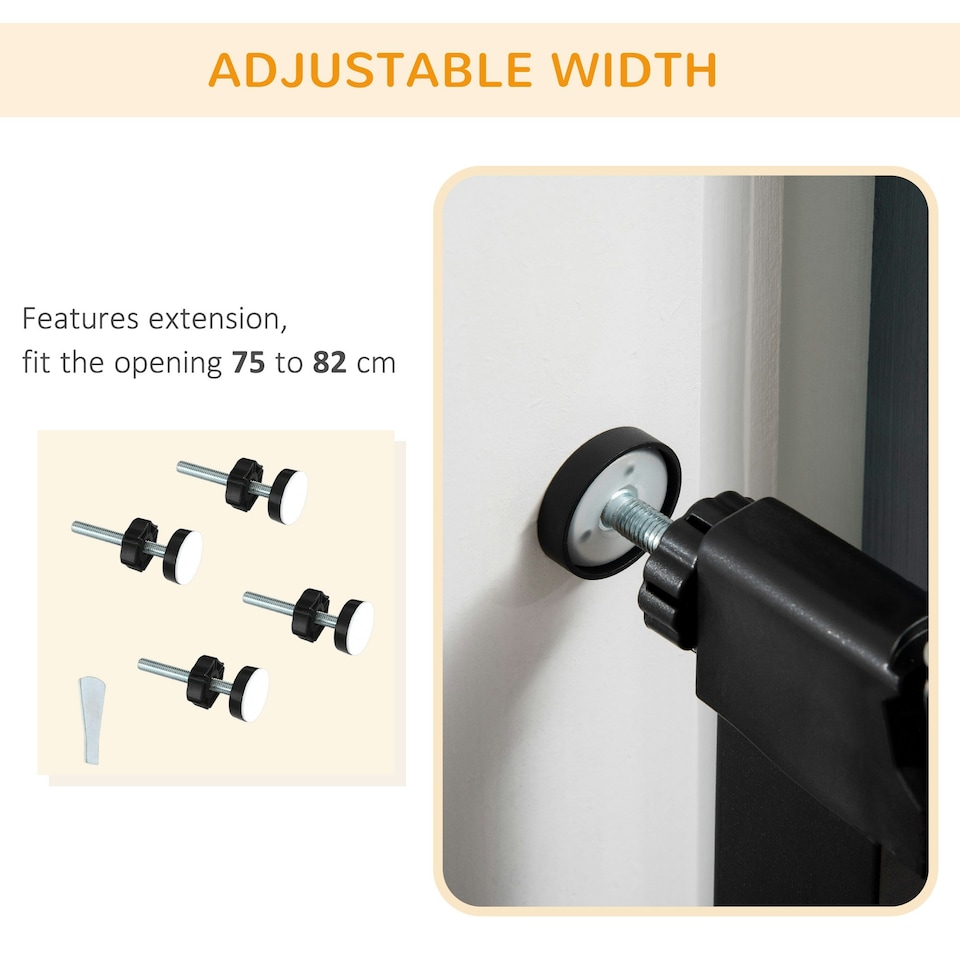 image 1 of PawHut Pressure Fit Safety Gate for Stairs w/ Auto Close 75-82 cm - Black