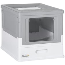 PawHut Hooded Cat Litter Box, Pet Toilet w/ Scoop, Tray - Grey