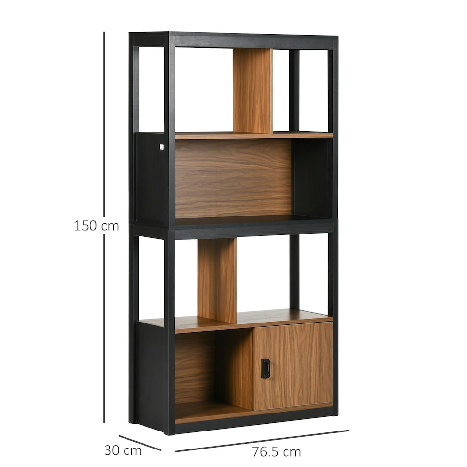 image 1 of HOMCOM 4-Tier Bookshelf Freestanding Bookcase W/ Storage for Study Walnut Brown