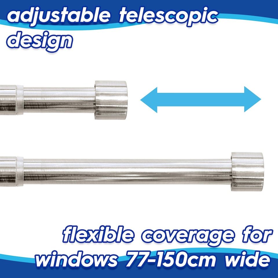 image 1 of Harbour Housewares Extendable Metal Curtain Poles Kit - 77 to 150cm - Brushed Nickel - Pack of 2