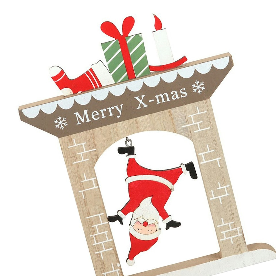 image 1 of Something Different Falling Santa Wooden Christmas Ornament - Grey/Red/Green - 17cm x 13.5cm