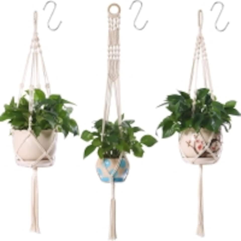 image 1 of 3 Pack Hanging Basket Indoor Outdoor Hanging Plant Pots with 3 Hooks - Plants NOT included