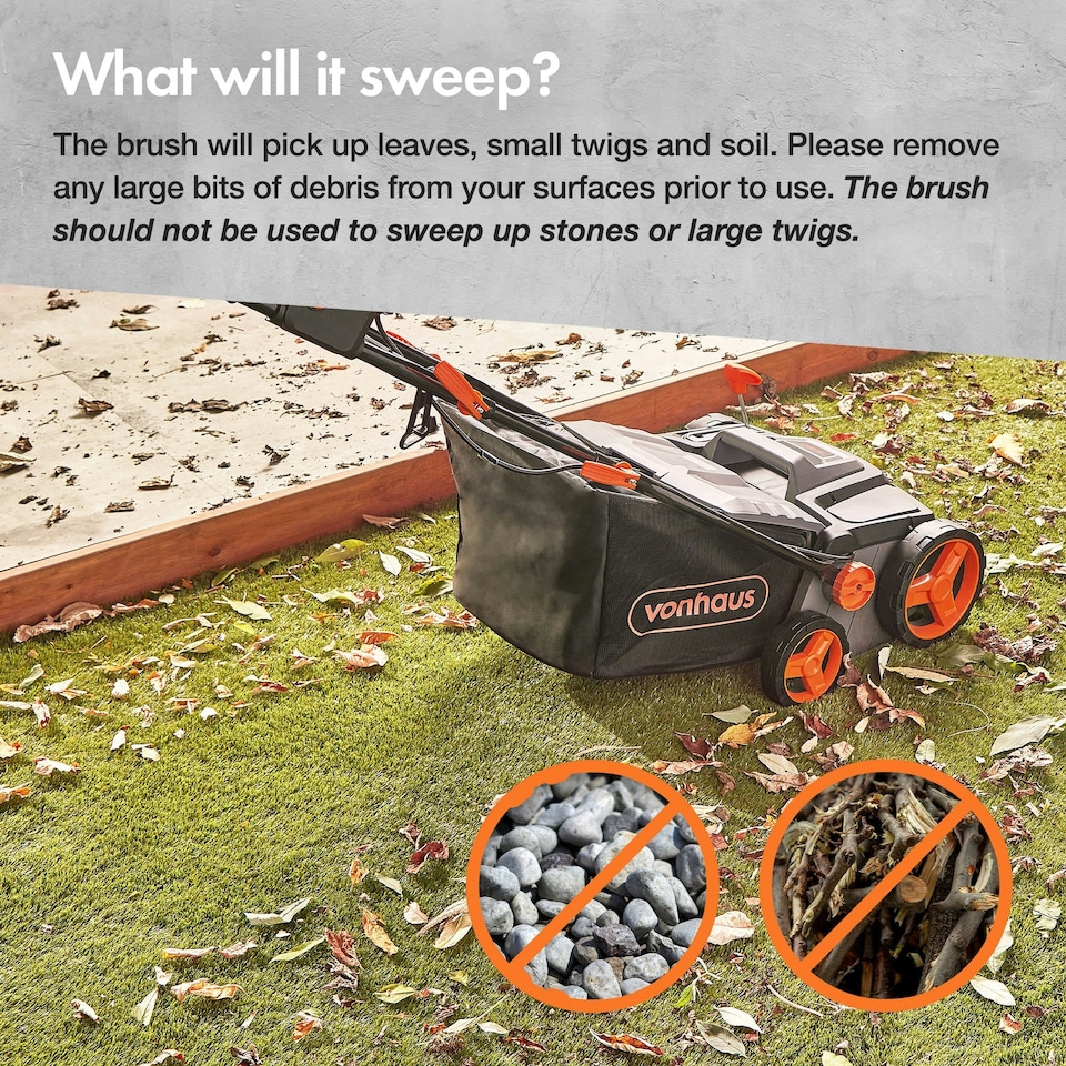 image 1 of VonHaus Artificial Grass Brush Sweeper Cleaner Machine 1800W