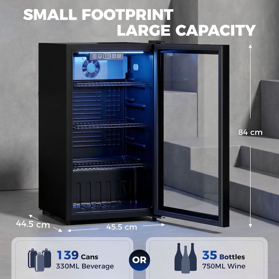 image 1 of HOMCOM 90 L Drinks Fridge, 139 Can Under Counter Freestanding Wine Cooler