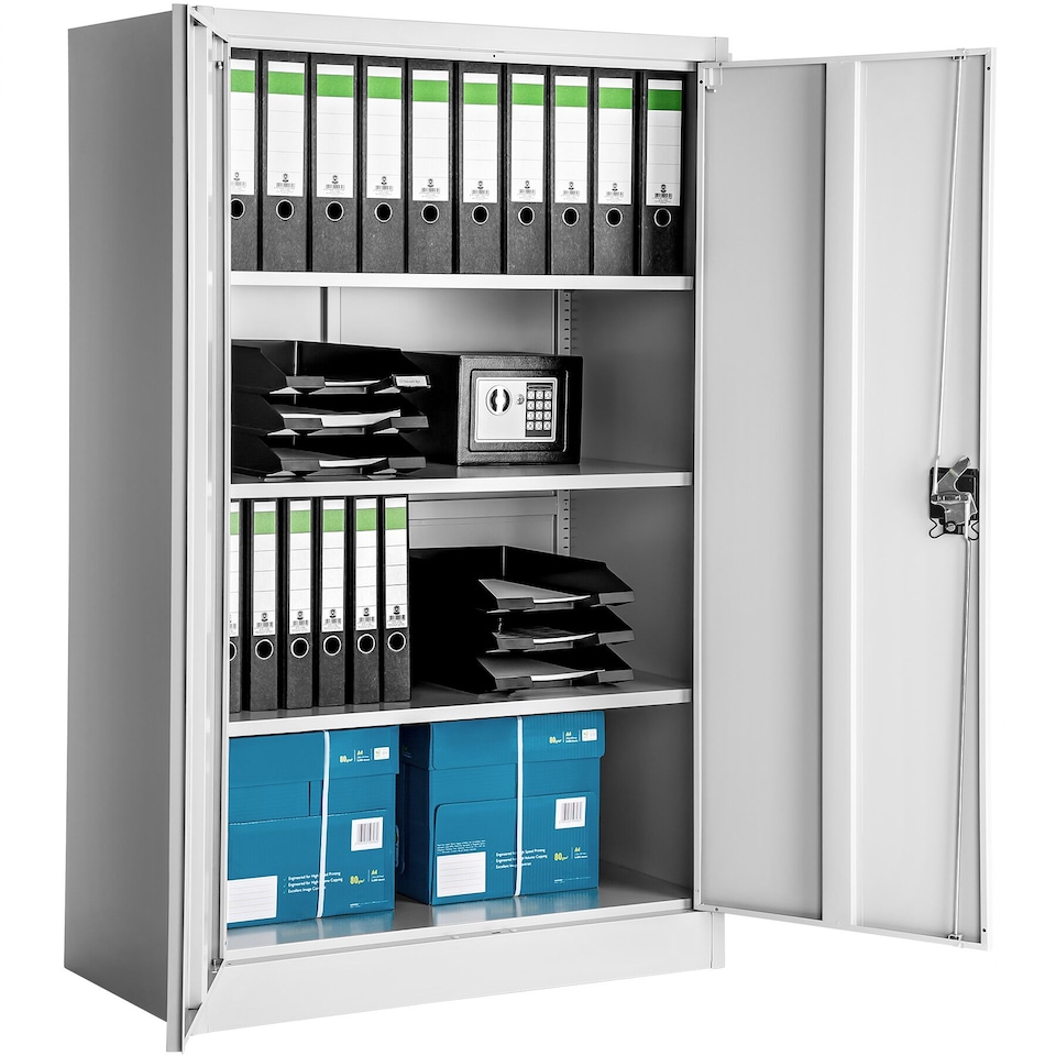 image 1 of Filing Cabinet - 4 adjustable shelves, lockable, 140 x 90 x 40 cm | Grey | grey | 40 x 90 x 140 cm | 1