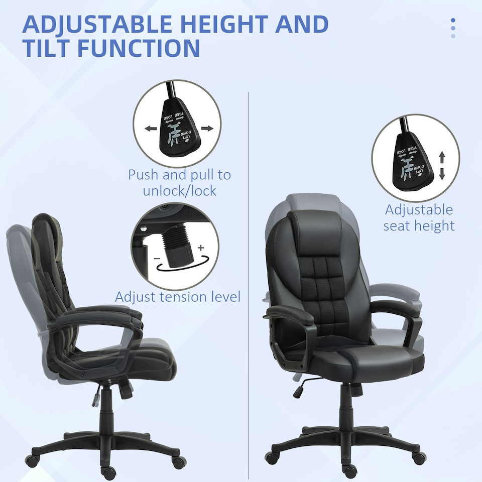 image 1 of HOMCOM Executive Office Chair High Back Computer Chair with Armrests Black