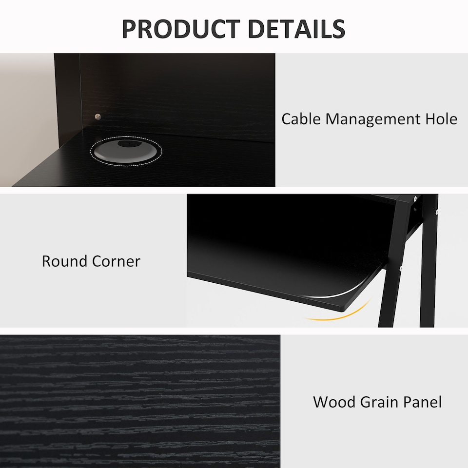 image 1 of HOMCOM 2-Tier Storage Computer Workstation with Shelf, Metal Frame Black