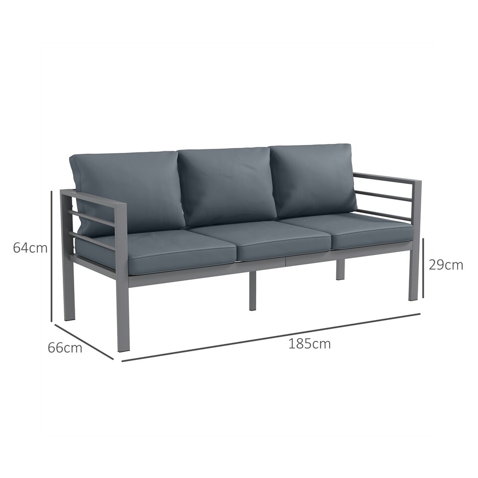 image 1 of Outsunny 3-Seater Aluminium Garden Bench w/ Cushions, Backrest & Armrest, Grey