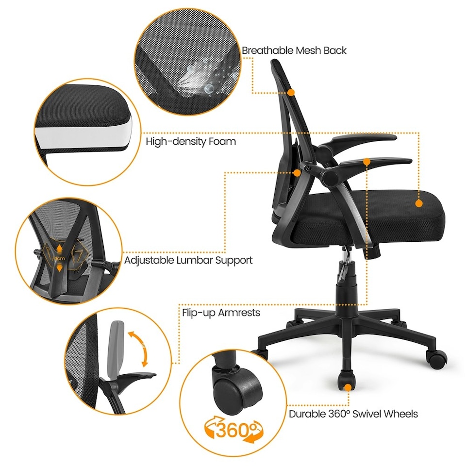 image 1 of Yaheetech Mesh Office Chair with 90° Flip-up Armrests | Black