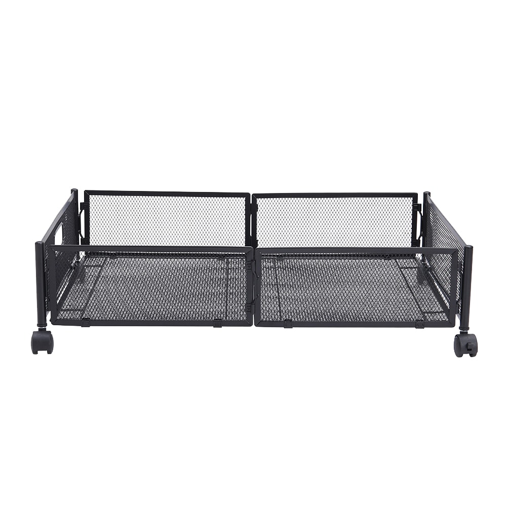 Living and Home Under Bed Steel Storage Organizer Basket with Wheels | Black