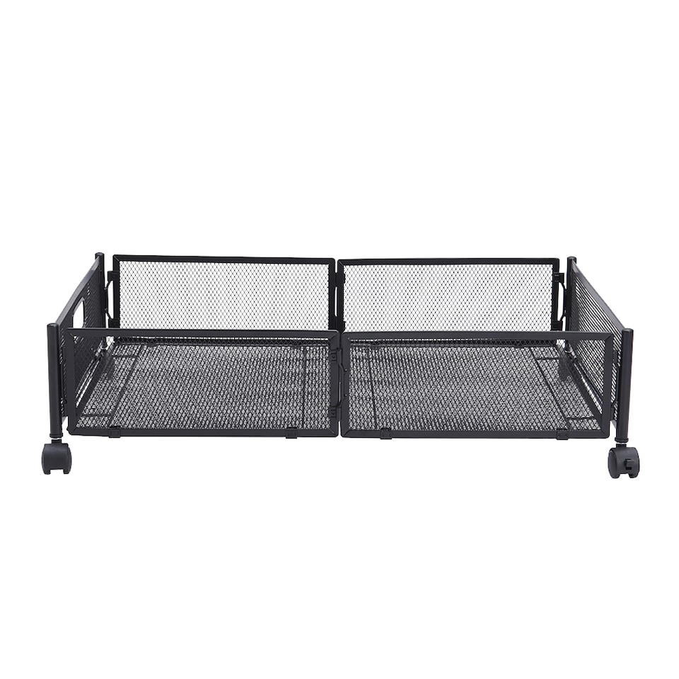 image 1 of Living and Home Under Bed Steel Storage Organizer Basket with Wheels | Black