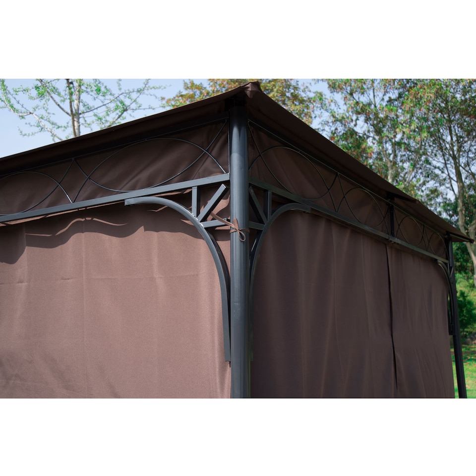 image 1 of Outsunny 3 x 3m Garden Gazebo Outdoor Gazebo Canopy Shelter with Curtains and Steel Frame for Lawn Yard and Deck Coffee