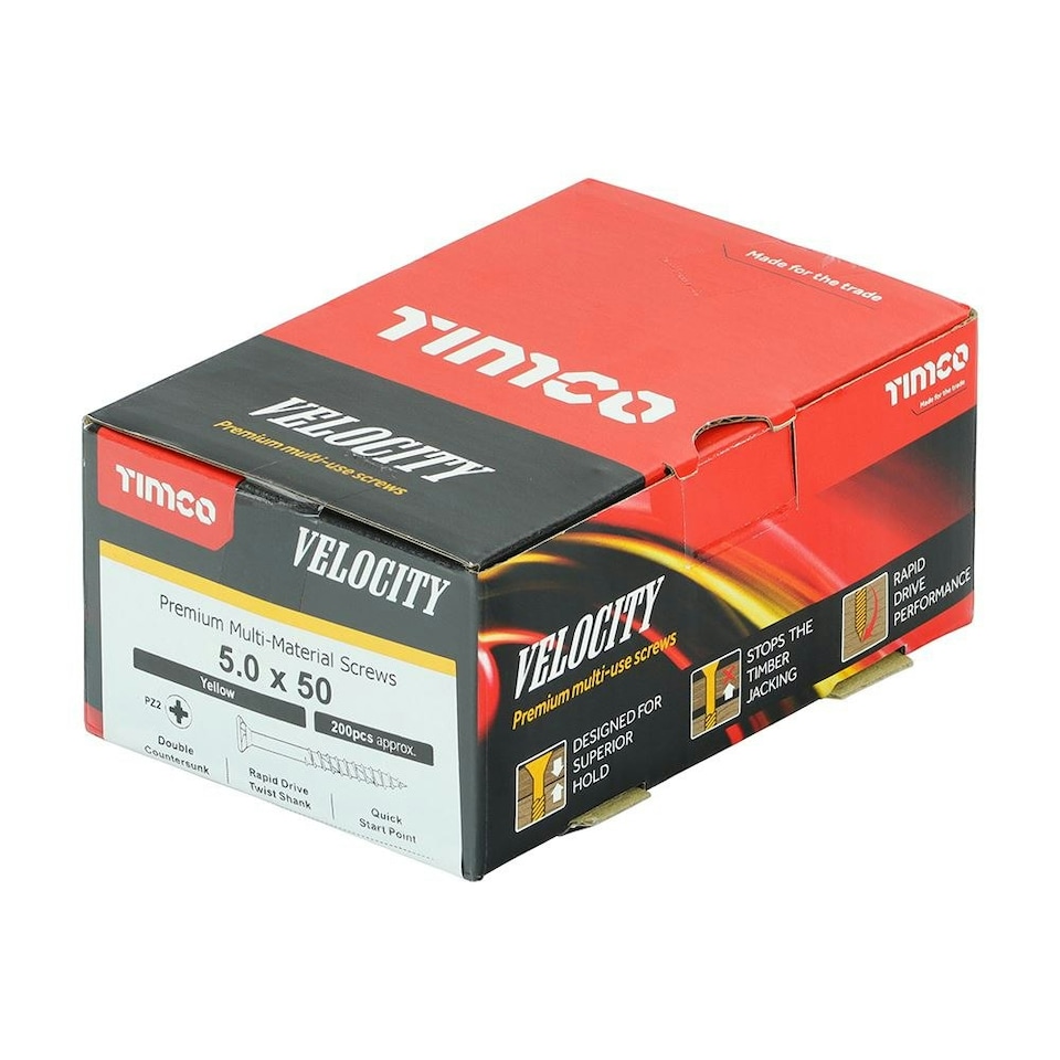 image 1 of Timco - Velocity Premium Multi-Use Screws - PZ - Double Countersunk - Yellow  (Size 5.0 x 50 - 200 Pieces)