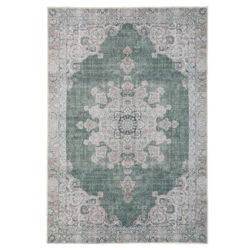 image 1 of KUKOON Green Vintage Medallion Non Slip Washable Low Pile Rug 240cm x 330cm