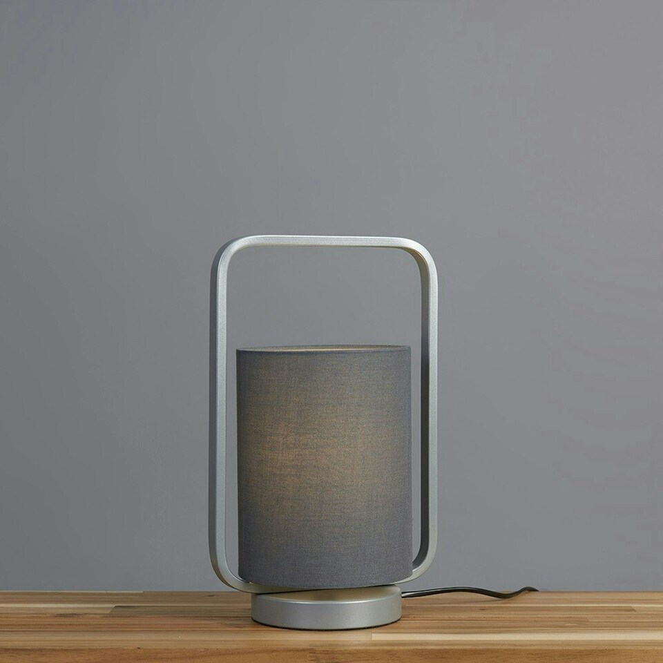 image 1 of ValueLights Contemporary Silver Metal Lantern Frame Grey Cylinder Table Lamp