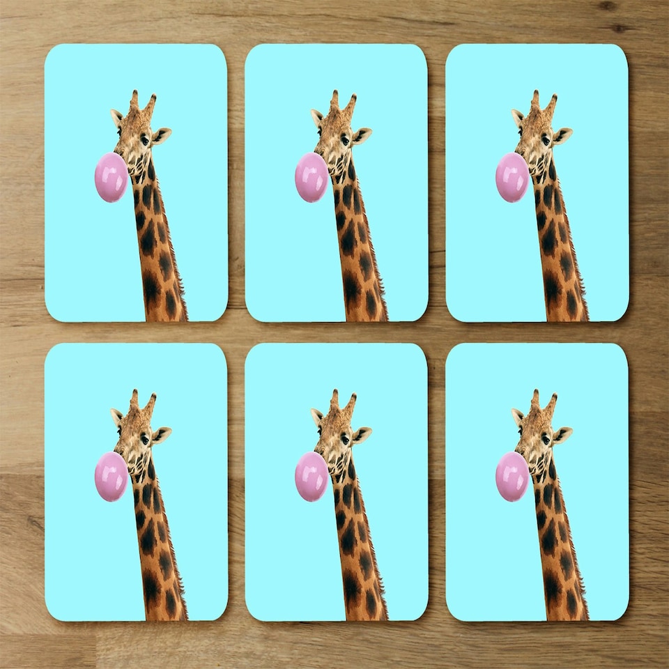 image 1 of Concept giraffe with bubble gum on color background (Placemat & Coaster Set)