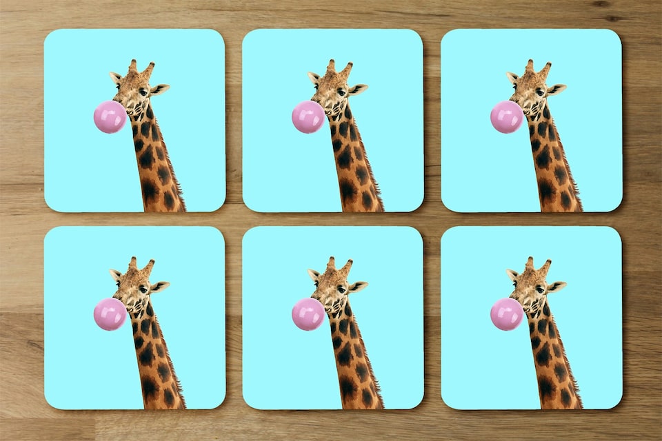 image 1 of Concept giraffe with bubble gum on color background (Placemat & Coaster Set)