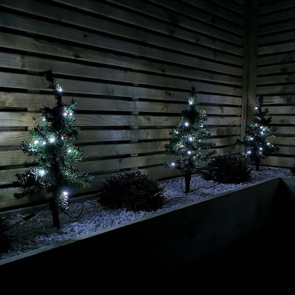 image 1 of 6pc 5m Christmas Green Tree Outdoor Path Lights with 15 White LEDs per Tree | Green | Green