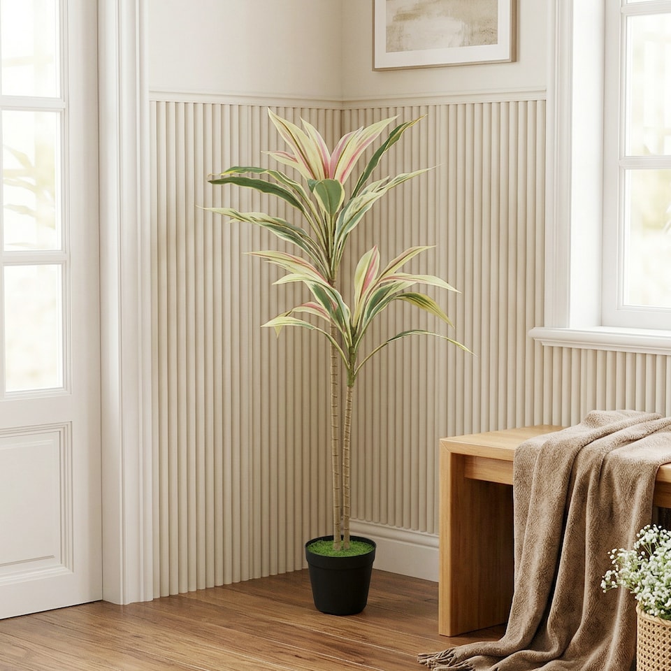 image 1 of HOMCOM 90 cm Artificial Cordyline Tree in Moss Effect Pot, Yellow