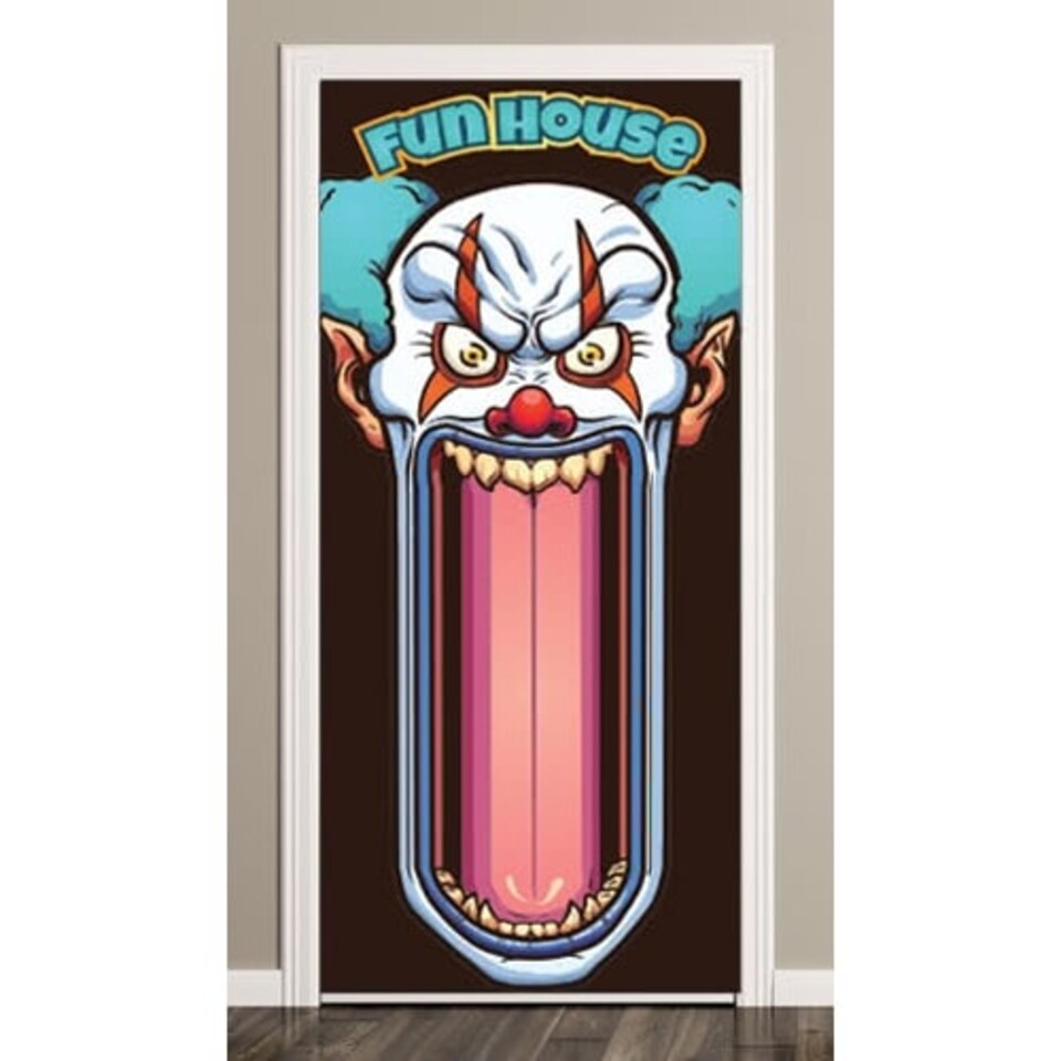 Fun House Scary Clown Halloween Door Cover PVC Party Sign Decoration 66cm x 152cm