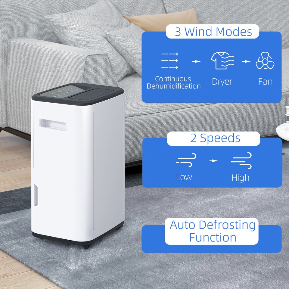 image 1 of HOMCOM 20L/Day 6L Dehumidifier, Portable Quiet Air Dehumidifier for Laundry