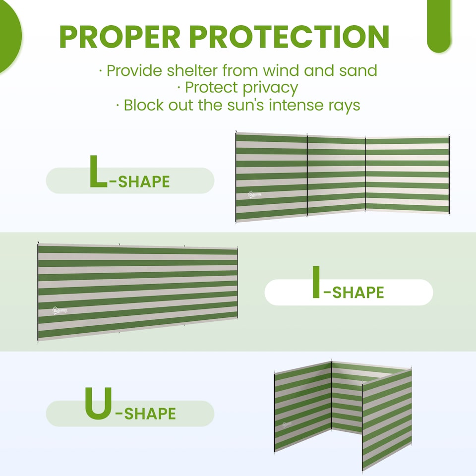 image 1 of Outsunny Camping Windbreak Portable Wind Blocker Privacy Wall | Green | Army Green | 540 x 150 cm