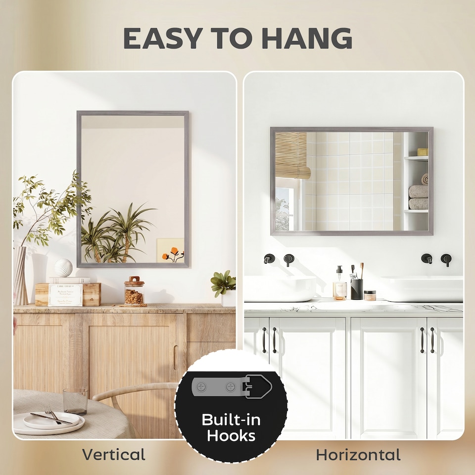 image 1 of HOMCOM 50 x 70 cm Wall Bathroom Mirror, Vanity Mirror, Grey