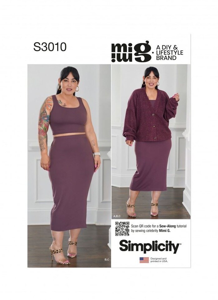 Simplicity 3010 Paper Sewing Pattern – Women’s Cardigans, Tops & Skirts, Size Y5 (18–20–22–24–26), Intermediate