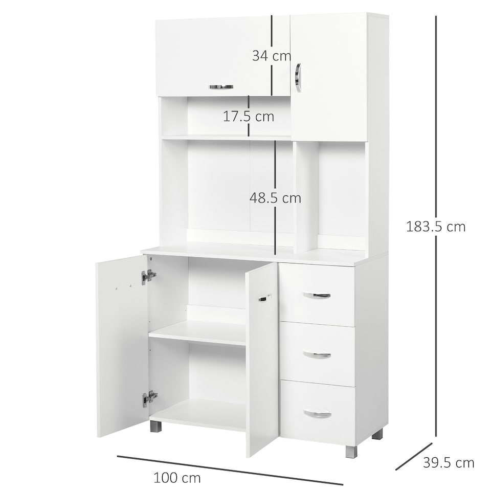 image 1 of HOMCOM Freestanding Kitchen Cupboard Storage Unit  Drawers Handles Shelf