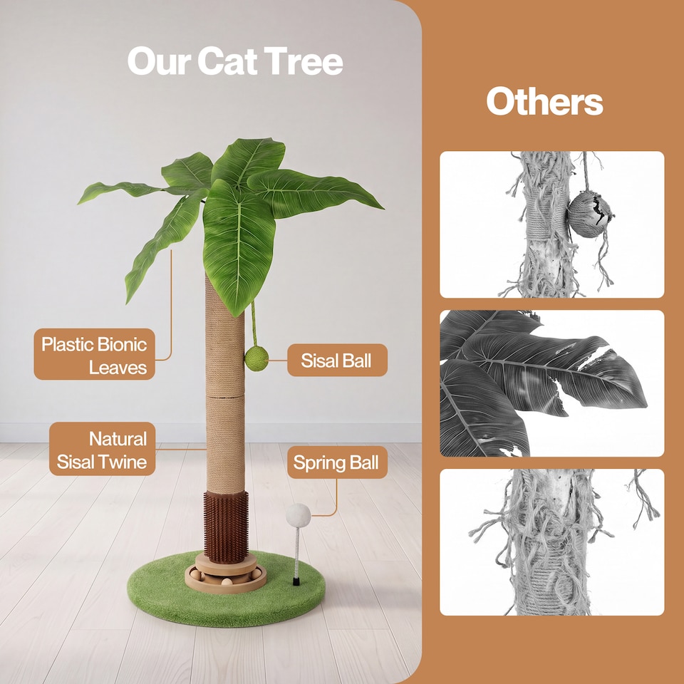 image 1 of Skylos Cat Scratching Post Palm Tree Cat Scratcher With Brush Toy Indoor Green