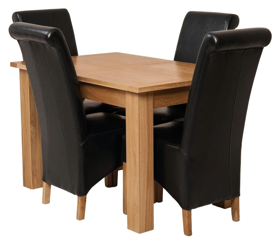 image 1 of Hampton 120-160cm Oak Extending Dining Table and 4 Montana Leather Chairs | Black | Black