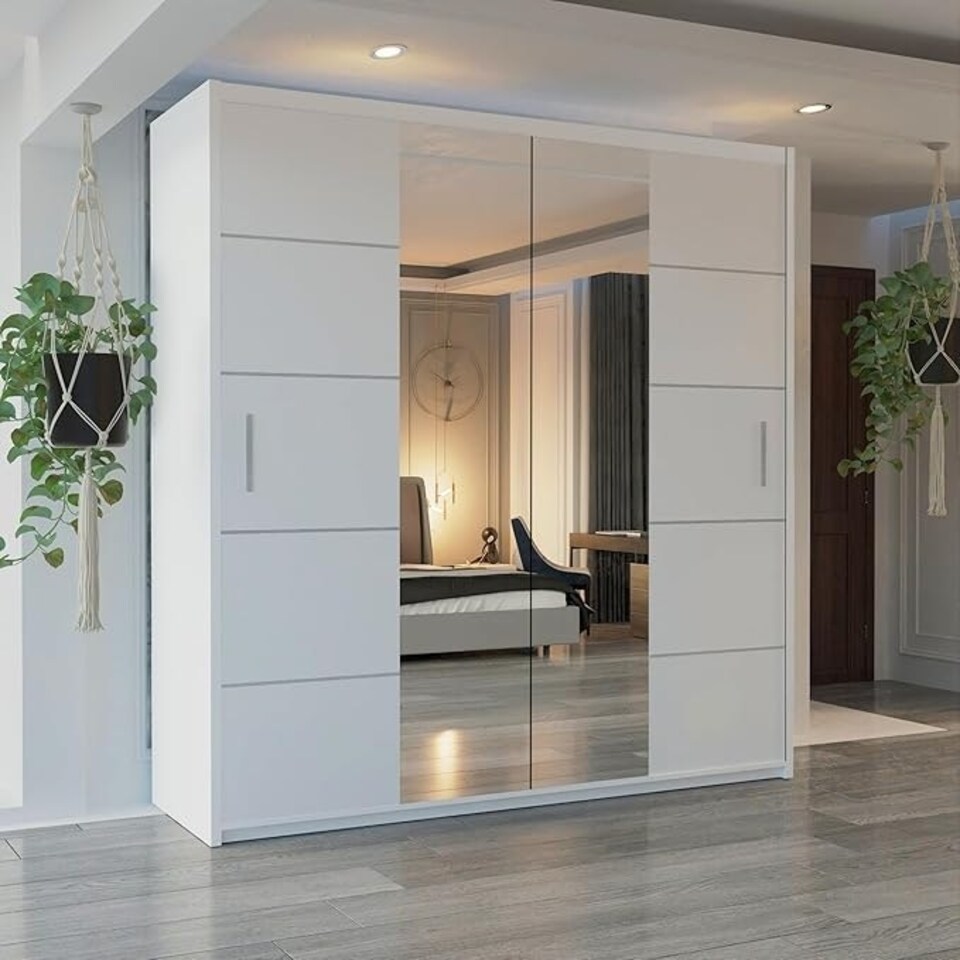 image 1 of Modern Wavy Sliding Mirror Wardrobe 120/150/180/203cm White/Black/Grey/Oak White | 180cm