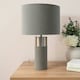 image 2 of ValueLights Alexa Charcoal Grey Velvet and Silver Chrome Bedside Table Lamp with a Drum Lampshade - Bulb Included