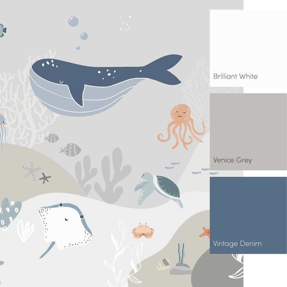 image 1 of Under The Sea Full Wall Mural in Neutrals | Cream | Blue, Neutral | Extra Large (350cm x 240cm)