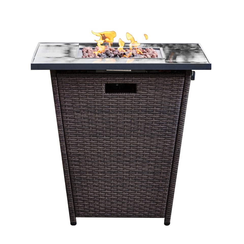 image 1 of Teamson 76cm Propane Gas Fire Pit Table with Rattan Base, 40,000 BTU
