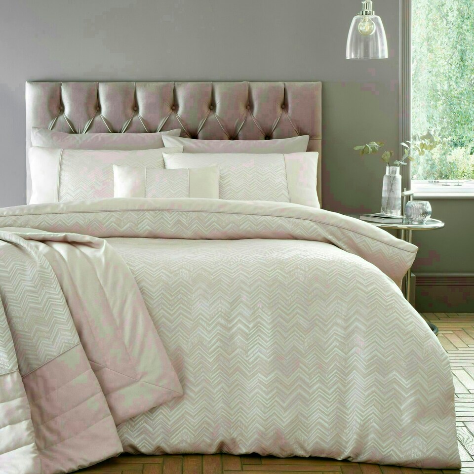image 1 of Portfolio Home Antibes Chevron Waves Soft Easy Care Bed Linen Bedding Duvet Cover Set Silver | Double