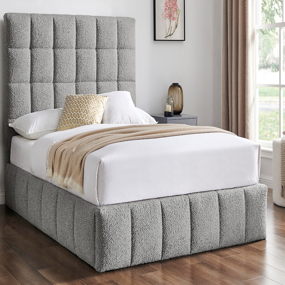 image 1 of 5ft King Size Grey,Ottoman Lift Up Storage Tall Headend Boucle Soft Fabric Upholstered Bed Frame