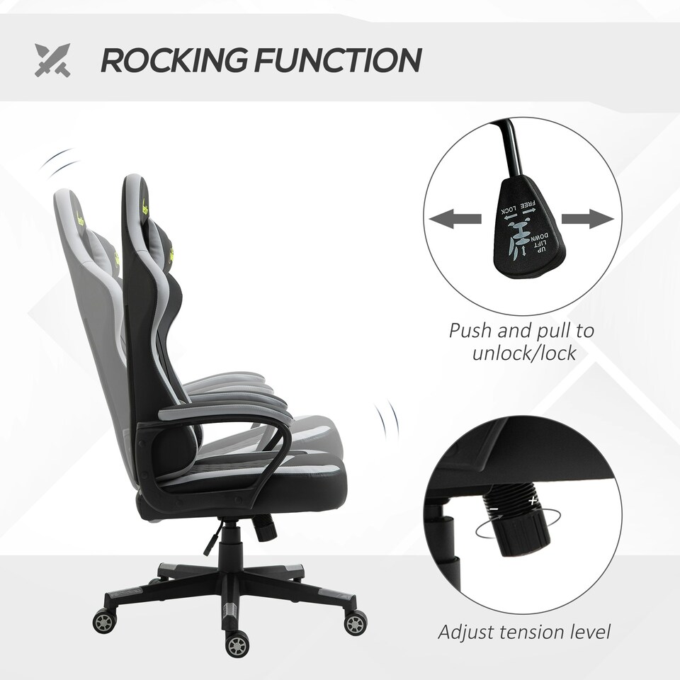 image 1 of Vinsetto Racing Gaming Chair w/ Lumbar Support, Swivel Wheels, Black Grey
